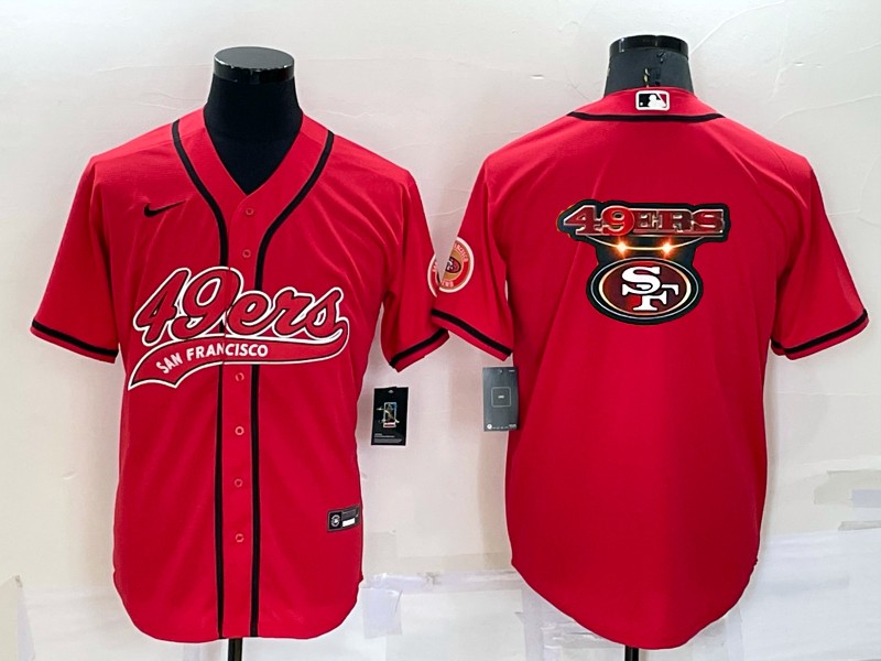 Men's San Francisco 49ers Red Team Big Logo With Patch Cool Base Stitched Baseball Jersey Men's San Francisco 49ers Red Team Big Logo With Patch Cool Base Stitched Baseball Jersey
